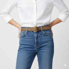 Carica l'immagine nel visualizzatore di Gallery, Borbonese Cintura Di Tela Rivestita Op E Pelle Natural/Black - STANGA Pelletteria