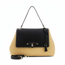 Carica l'immagine nel visualizzatore di Gallery, Guess Borsa A Spalla Maggie Medium Straw Natural/Black - STANGA Pelletteria