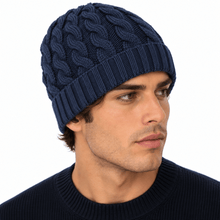 Carica l'immagine nel visualizzatore di Gallery, Riviera Berretto In Cashmere Treccia Senza Risvolto Marine - STANGA Pelletteria