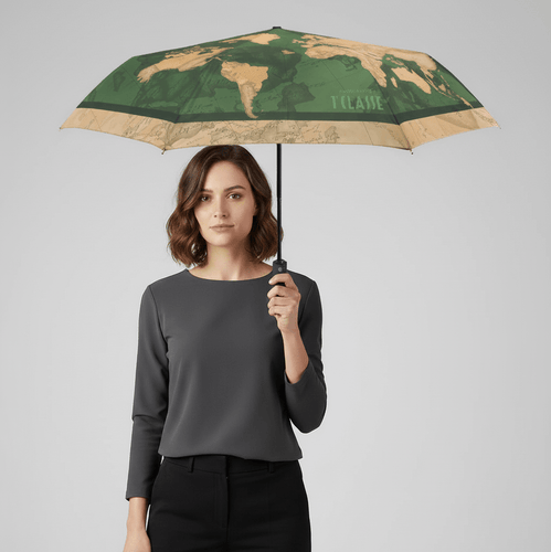 Alviero Martini 1^ Classe Mini Ombrello In Tessuto Stampa Geo Bicolor Verde - STANGA Pelletteria