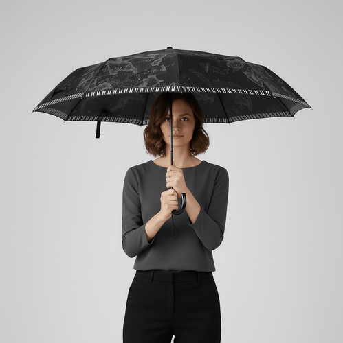 Alviero Martini 1^ Classe Mini Ombrello In Tessuto Stampa Geo Nero - STANGA Pelletteria