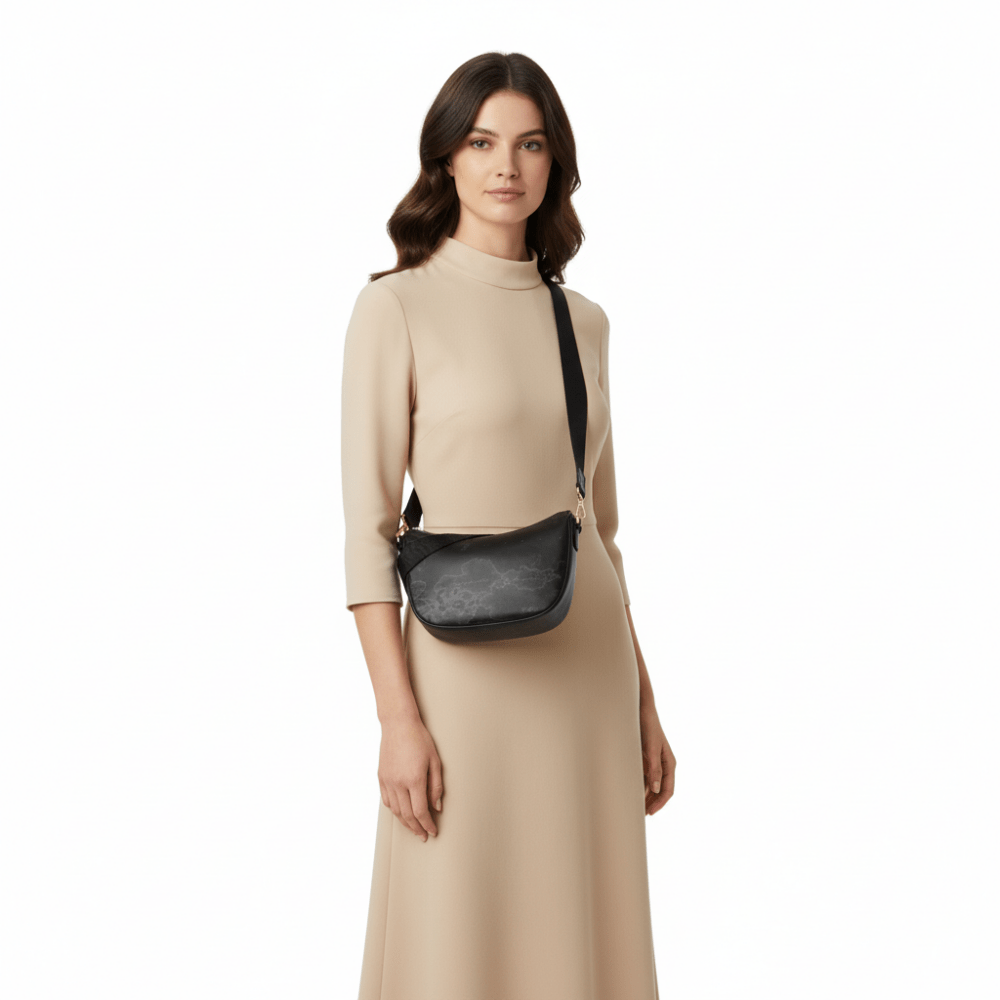 Alviero Martini 1^Classe Geo Soft Tracolla a Mezza Luna Piccola Black - STANGA Pelletteria