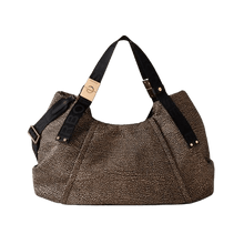 Carica l&#39;immagine nel visualizzatore di Gallery, Borbonese Bauletto Fold Medium Op Natural/Black - STANGA Pelletteria
