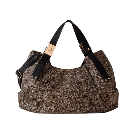 Borbonese Bauletto Fold Medium Op Natural/Black - STANGA Pelletteria