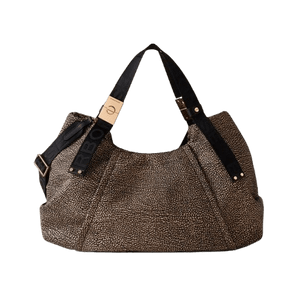 Borbonese Bauletto Fold Medium Op Natural/Black - STANGA Pelletteria