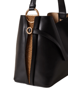 Borbonese Bridle Secchiello Medium Nero/ Op Naturale - STANGA Pelletteria
