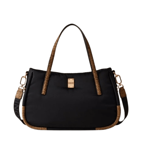 Borbonese Cahier Shopper Medium Black/Op Naturale - STANGA Pelletteria