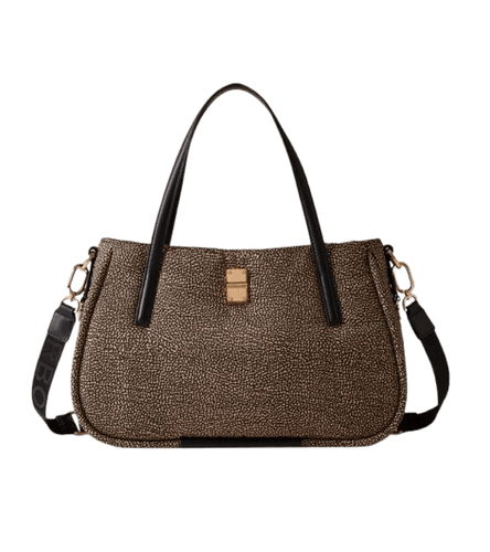 Borbonese Cahier Shopper Medium Op Naturale/Black - STANGA Pelletteria