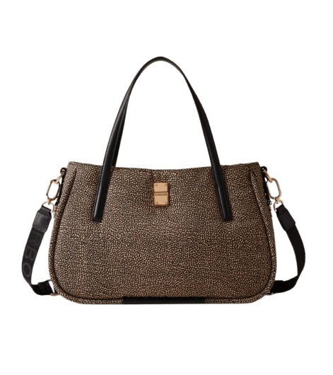 Borbonese Cahier Shopper Medium Op Naturale/Black - STANGA Pelletteria