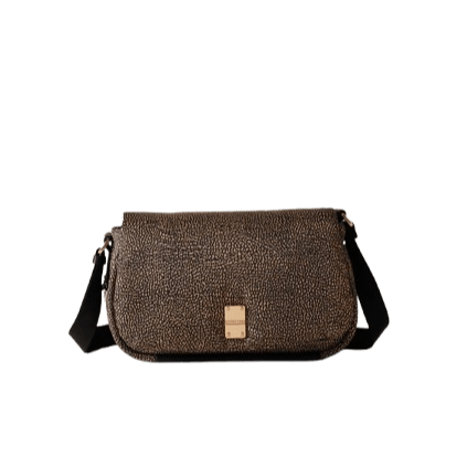 Borbonese Cahier Tracolla Medium Op Naturale/Nero - STANGA Pelletteria