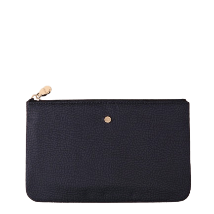 Borbonese Classica Flat Pouch Grande Dark Black - STANGA Pelletteria