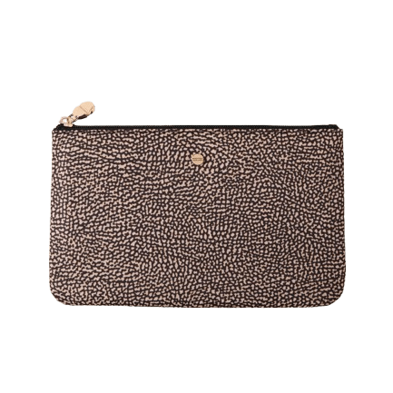 Borbonese Classica Flat Pouch Grande Op Natural/Black - STANGA Pelletteria