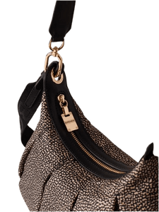 Borbonese Croissant Hobo Small Op/Natural Black - STANGA Pelletteria