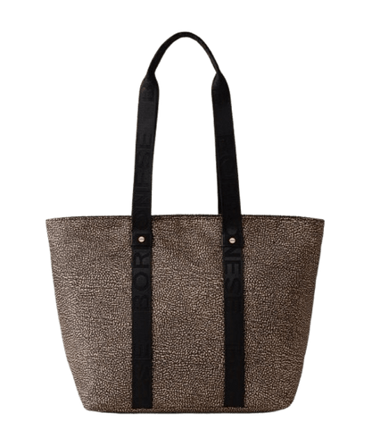 Borbonese Eco Line Shopper Medium Op Natural/Black - STANGA Pelletteria