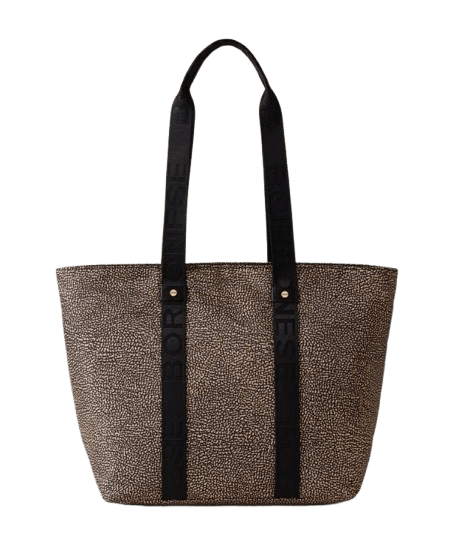 Borbonese Eco Line Shopper Medium Op Natural/Black - STANGA Pelletteria
