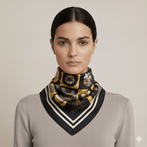 Borbonese Foulad 90x90 Zenzero/Nero/Op Naturale - STANGA Pelletteria