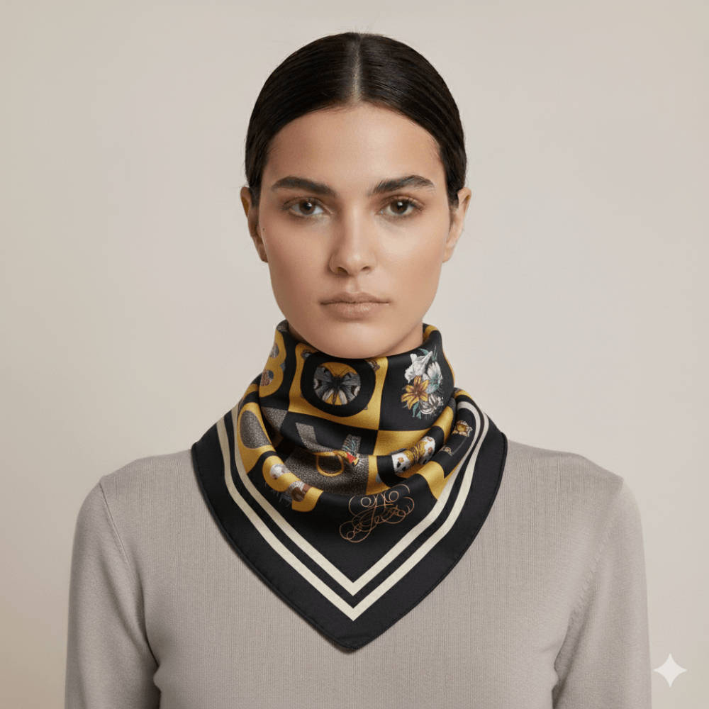 Borbonese Foulad 90x90 Zenzero/Nero/Op Naturale - STANGA Pelletteria