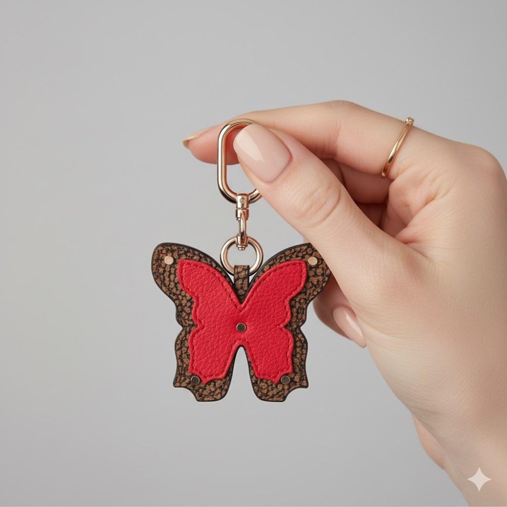 Borbonese Portachiavi Farfalla Op/ Naturale Coral Red - STANGA Pelletteria