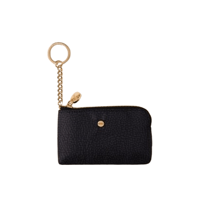 Borbonese Portachiavi Medium Zip Con Anello Dark Black - STANGA Pelletteria