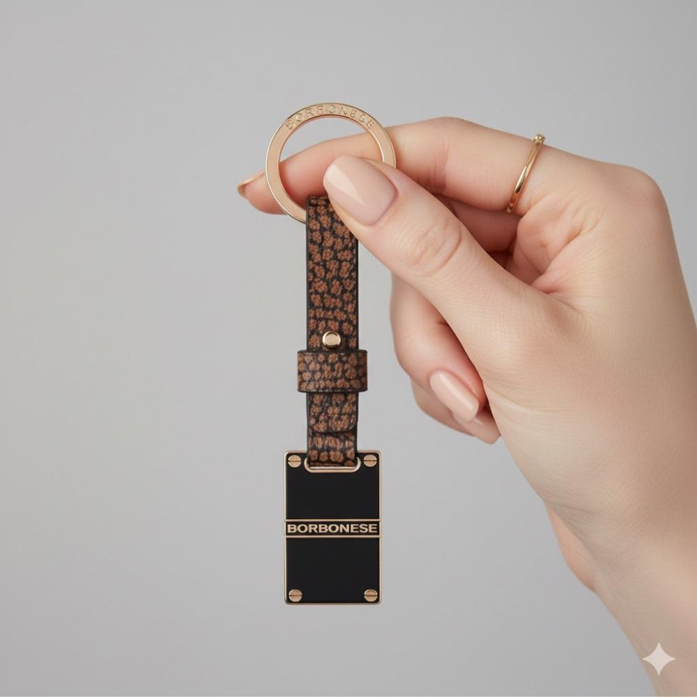 Borbonese Portachiavi Piastrina e Tela Rivestita OP Nera - STANGA Pelletteria