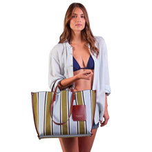 Carica l'immagine nel visualizzatore di Gallery, The Bridge Luna Beach Bag Riga Multi - Marrone - STANGA Pelletteria
