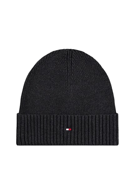 Tommy Hilfiger Berretto con Cashmere e Bandierina Ricamata Grigio Scuro - STANGA Pelletteria