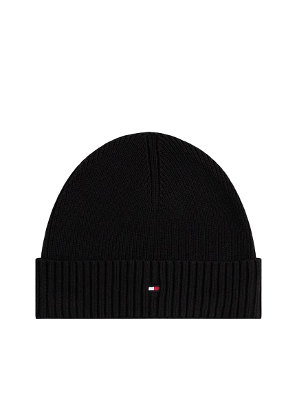 Tommy Hilfiger Berretto con Cashmere e Bandierina Ricamata Nero - STANGA Pelletteria