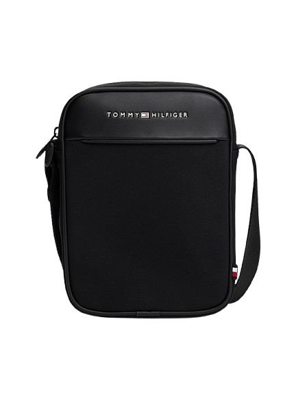 Tommy Hilfiger Borsa Reporter Con Sezioni Tramate e Tracolla Black - STANGA Pelletteria