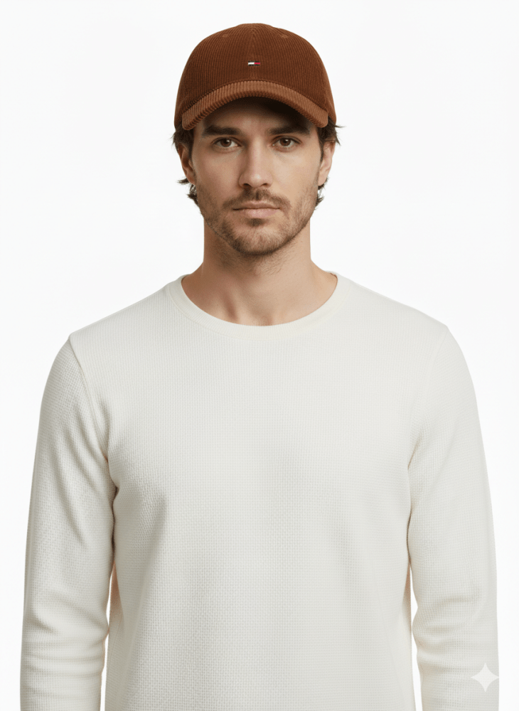 Tommy Hilfiger Cappello da Baseball in Velluto a Coste Cognac - STANGA Pelletteria