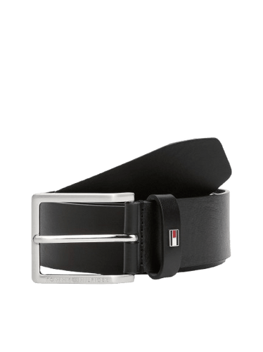 Tommy Hilfiger Cintura Denton in Pelle con Bandierina Nero - STANGA Pelletteria