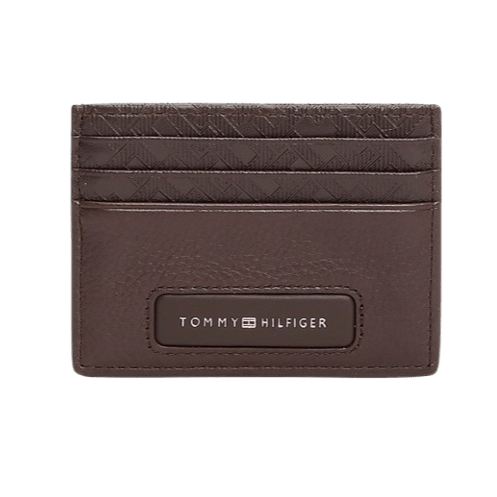 Tommy Hilfiger Porta carte di credito TH Monogram in pelle Coffee Bean - STANGA Pelletteria