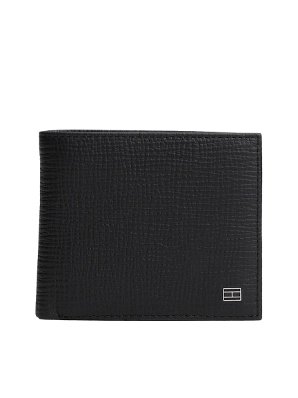 Tommy Hilfiger Portafoglio Bifold in Pelle Con Bandierina Nero - STANGA Pelletteria