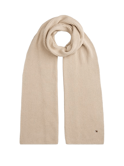 Tommy Hilfiger Sciarpa a Coste con Bandierina Ricamata Beige - STANGA Pelletteria