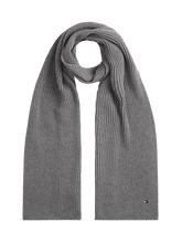 Carica l&#39;immagine nel visualizzatore di Gallery, Tommy Hilfiger Sciarpa a Coste con Bandierina Ricamata Grigio Chiaro - STANGA Pelletteria
