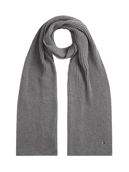 Tommy Hilfiger Sciarpa a Coste con Bandierina Ricamata Grigio Chiaro - STANGA Pelletteria