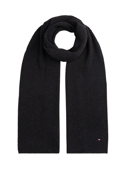 Tommy Hilfiger Sciarpa a Coste con Bandierina Ricamata Grigio Scuro - STANGA Pelletteria