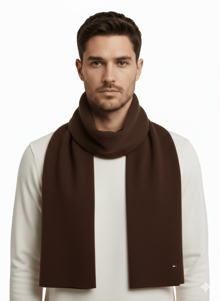 Tommy Hilfiger Sciarpa a Coste con Bandierina Ricamata Marrone - STANGA Pelletteria