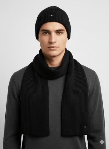 Tommy Hilfiger Set Regalo Essential con Sciarpa e Berretto Nero - STANGA Pelletteria