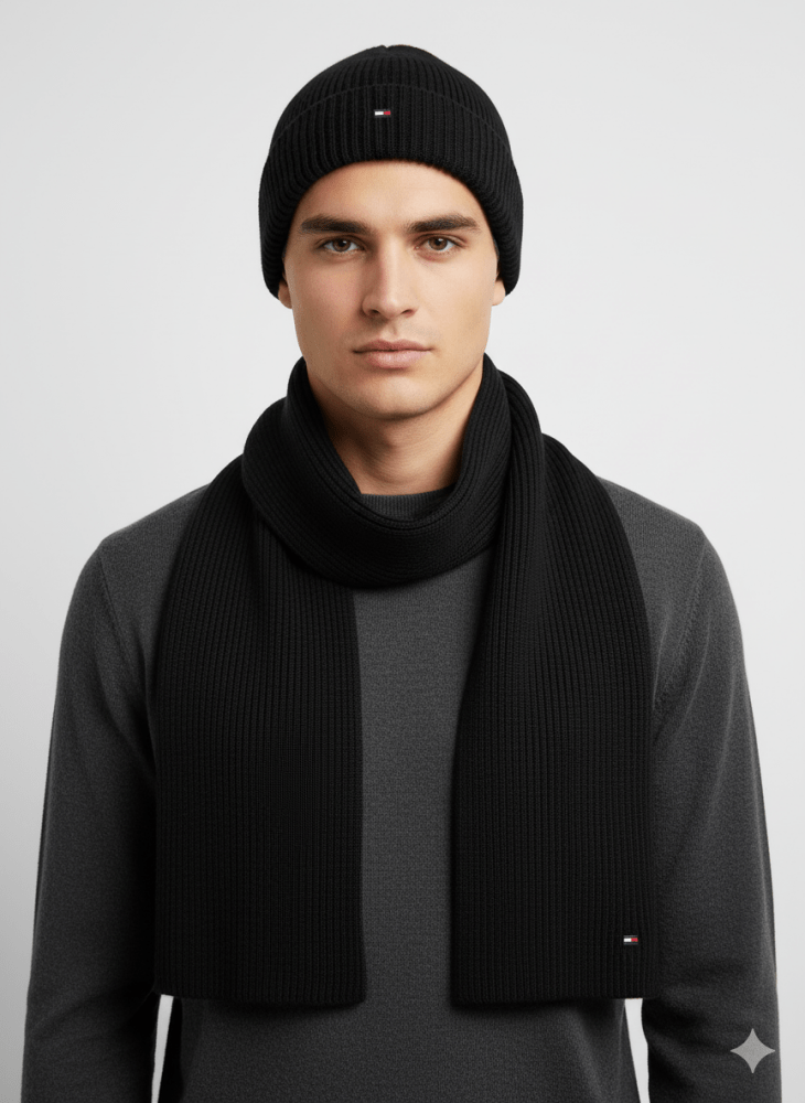 Tommy Hilfiger Set Regalo Essential con Sciarpa e Berretto Nero - STANGA Pelletteria