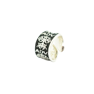 Anello a fede "misura grande" in argento 925 e smalto nero - STANGA Pelletteria