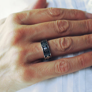 Anello a fede "misura piccola" in argento 925 e smalto nero - STANGA Pelletteria
