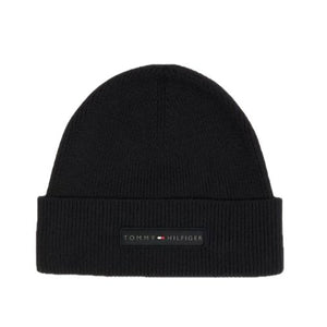 Tommy Hilfiger Berretto a Coste con Patch Logo Black - STANGA Pelletteria