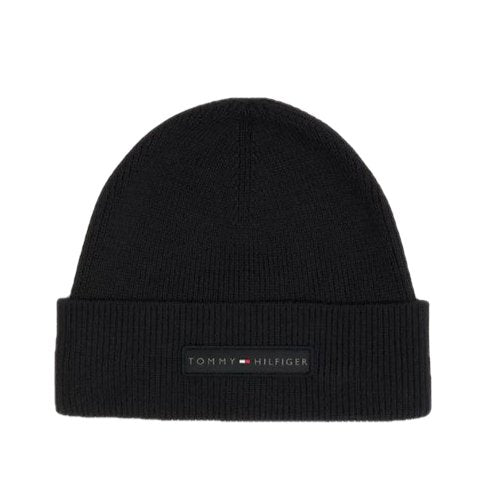 Tommy Hilfiger Berretto a Coste con Patch Logo Black - STANGA Pelletteria